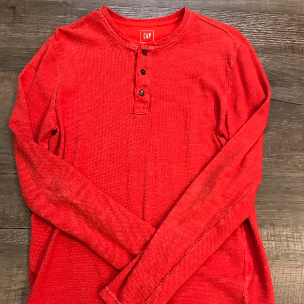 Bright red long sleeve shirt